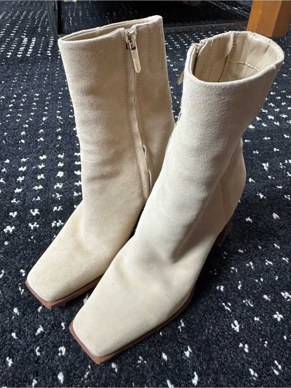 Sam Edelman Women's Beige Suede Square-Toe Ankle Boots